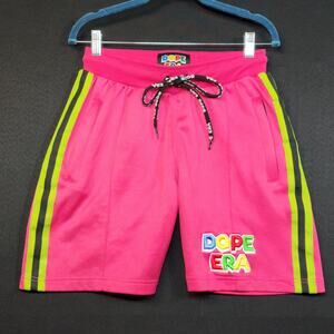 Dope Era Shorts Hot Pink Size Small Green And Black Stripes Pockets Drawstring